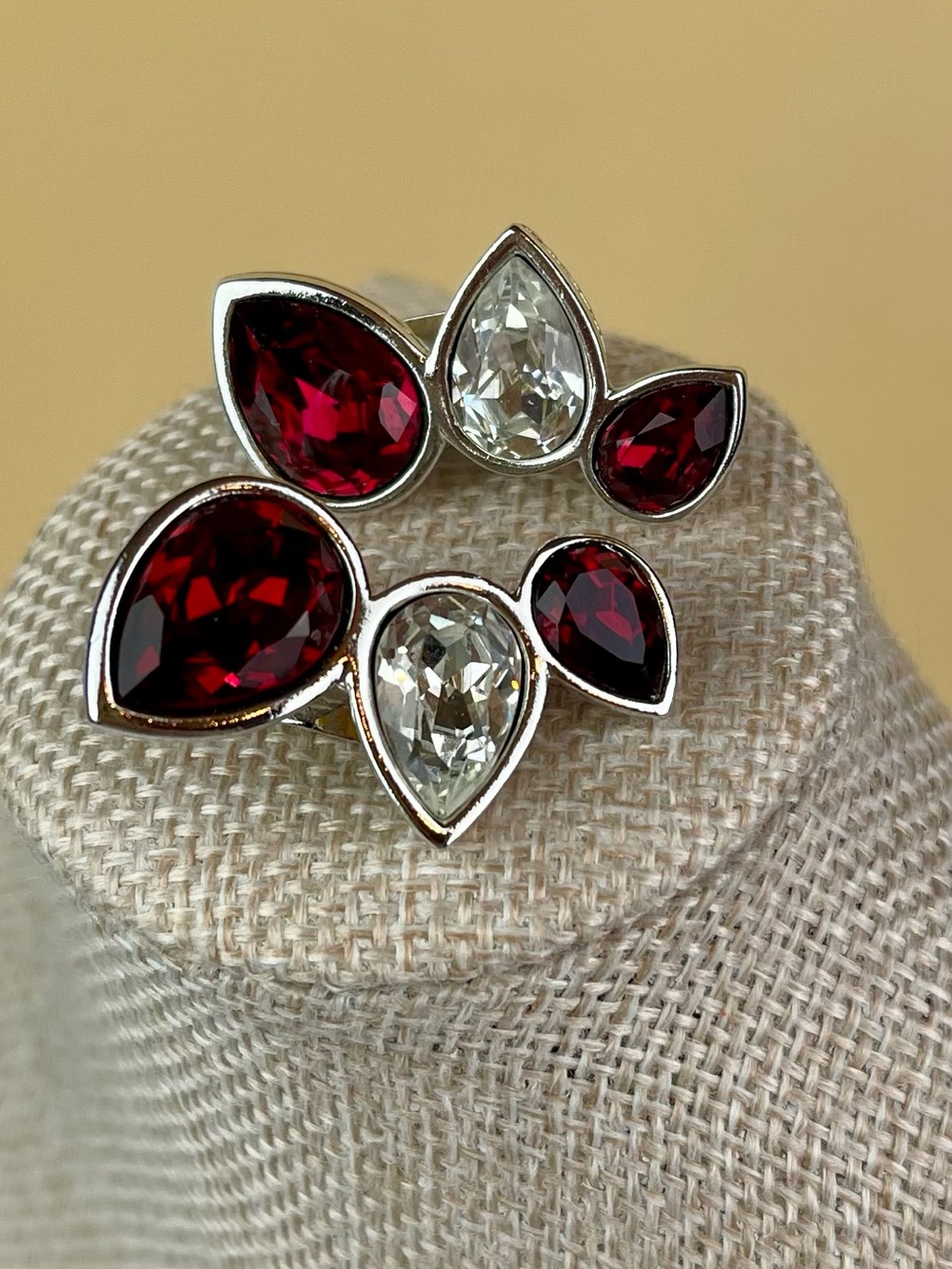 Vintage Yves Saint Laurent Couture Ruby Red  Crystal Cluster Clip-On Earrings - Picture 3 of 5